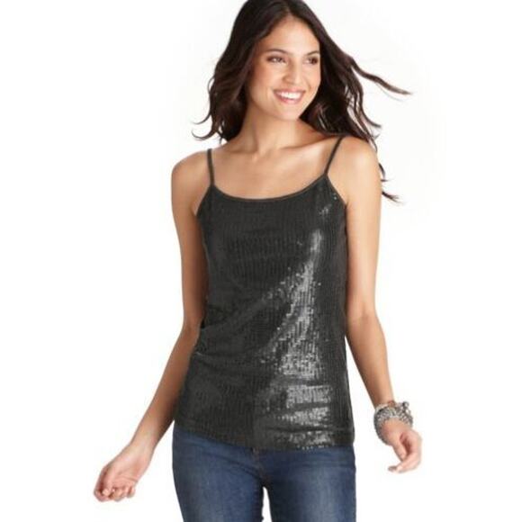 LOFT | NWT Black Sequins Adjustable Spaghetti Strap Layering Cami Tank - Picture 1 of 8